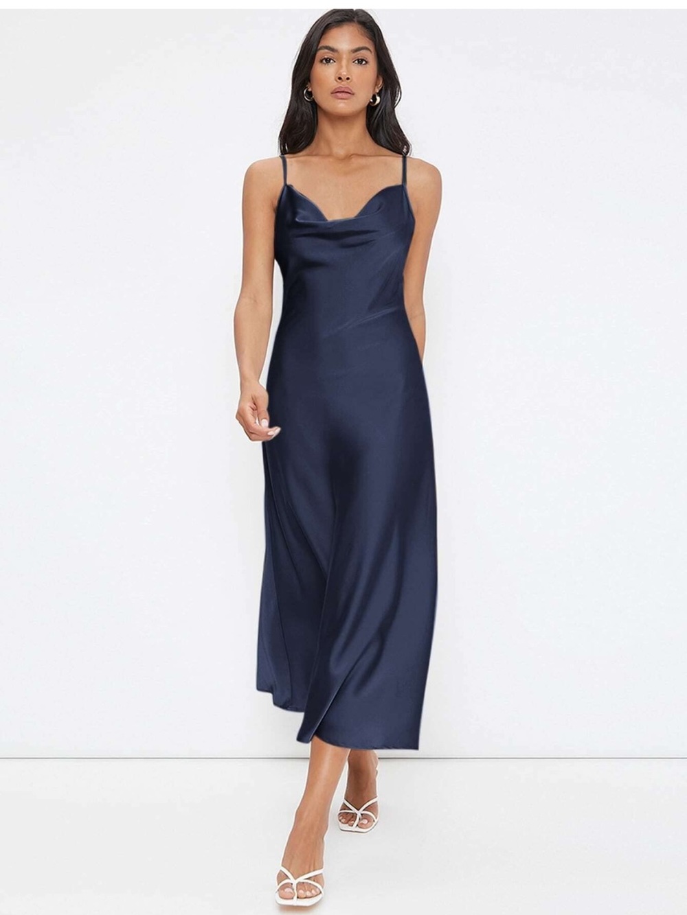 Slip Navy Cowl Neck Maxi Dress